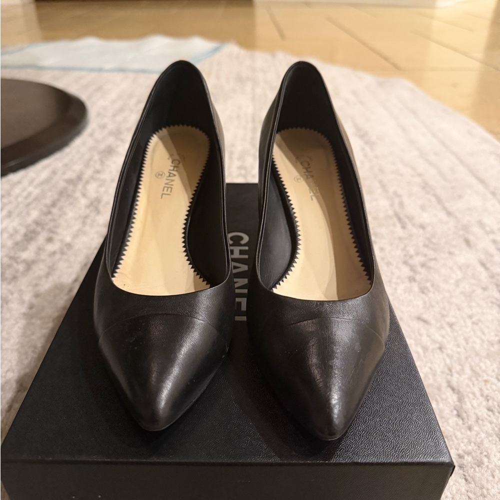 CHANEL Black Leather Heels